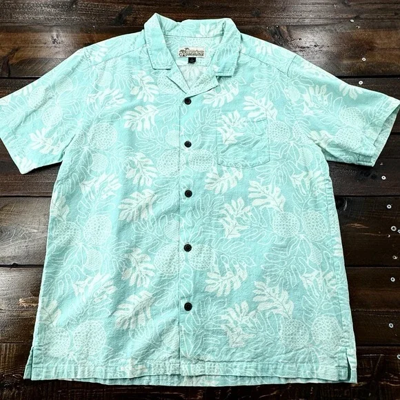 Patagonia Pataloha Shirt Men's Lg Aqua Blue Hawaiian Floral Fern Organic Cotton - Picture 11 of 11